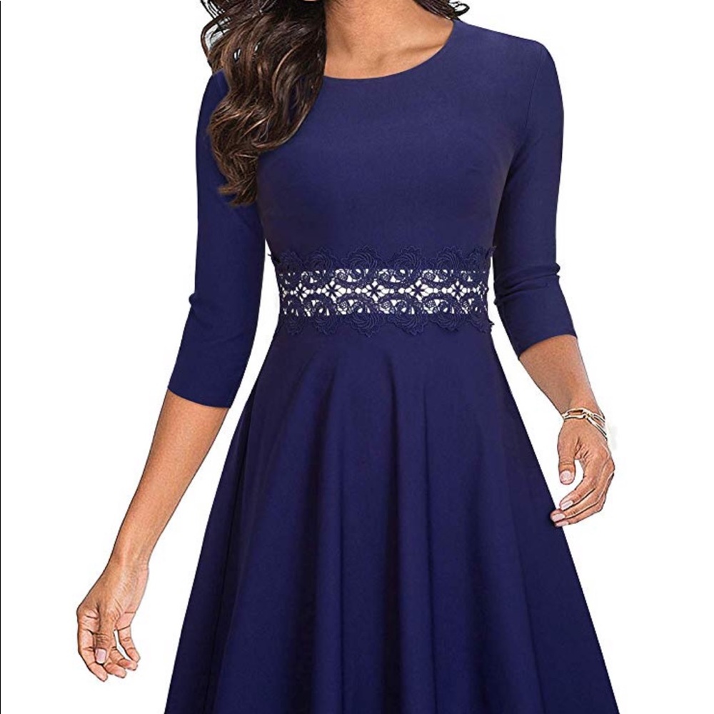 Blue A-line dress lace accent